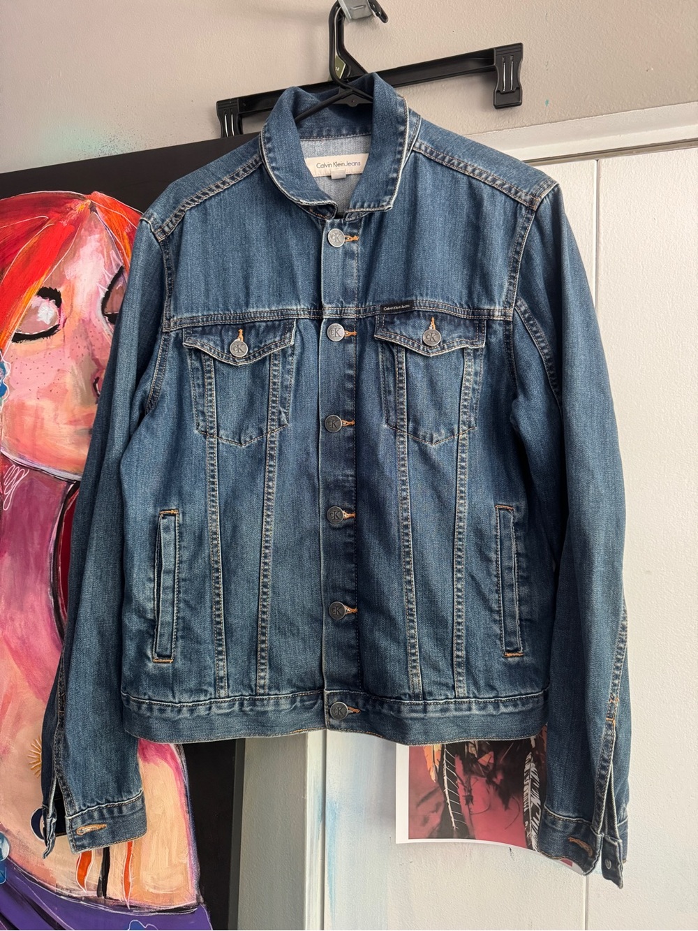 Calvin Klein Jeans Classic Denim Trucker Jacket Slouchy Boyfriend Fit Size L